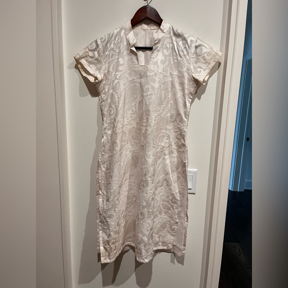 White Kurta set -Elegant Cream Patterned Dress